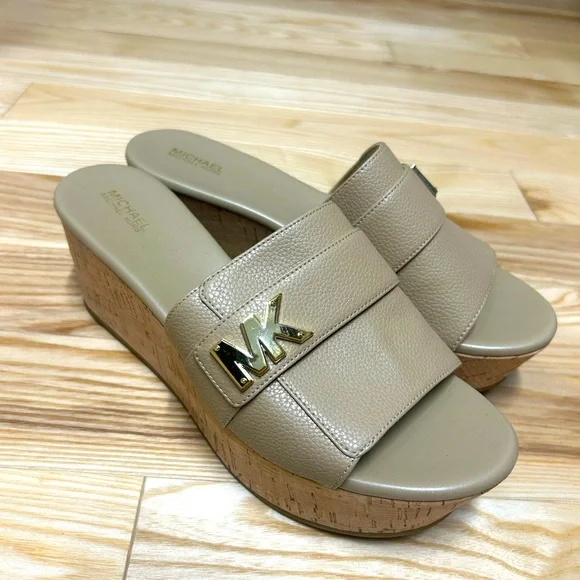 Michael Kors Beige Wedge Slides - Picture 2 of 11